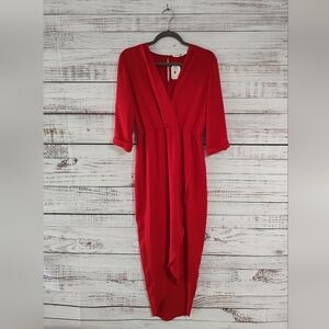 Amanda Uprichard Timeless Red Holiday Ready Faux Wrap Midi Dress Small